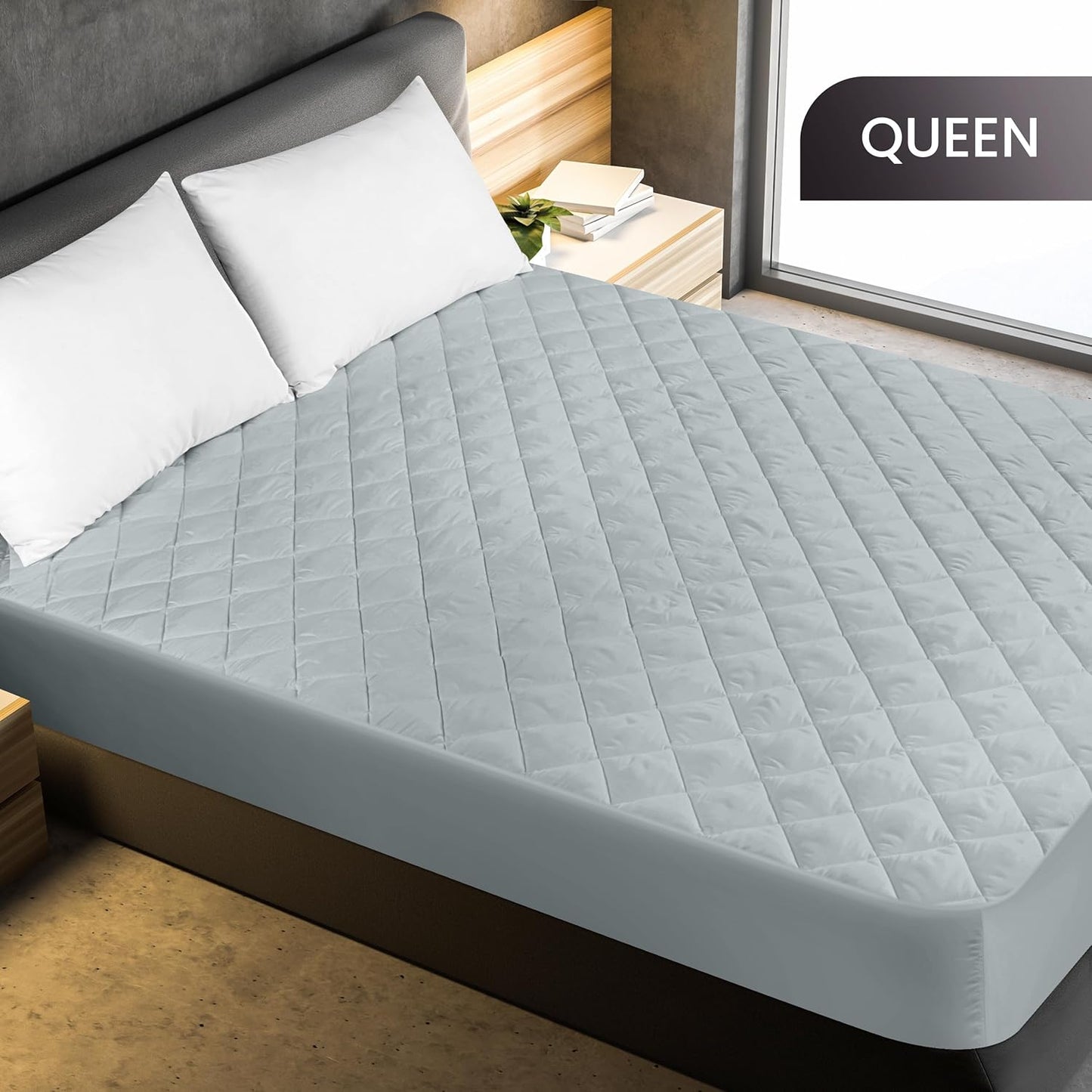 Quilted Fitted Mattress Pad, Queen Mattress Protector Topper with Deep Pocket Stretches up to 16 Inches, Machine Washable Mattress Cover by Utopia Bedding (White)