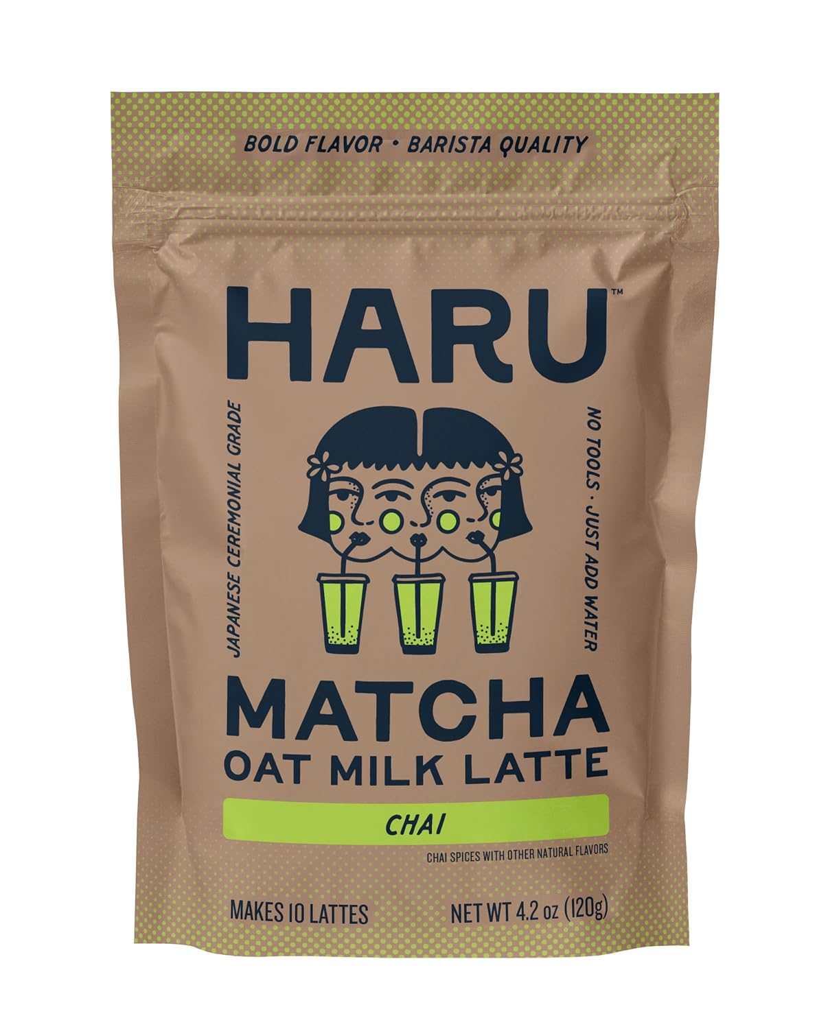 Haru Original Matcha Oat Milk Latte Mix, Ceremonial Japanese Matcha, Barista-Style Instant Latte, Vegan, Non-Dairy, Smooth Clean Energy, Just Add Water, 2-Pack (20 Lattes)