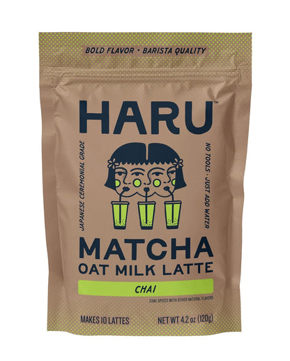 Haru Original Matcha Oat Milk Latte Mix, Ceremonial Japanese Matcha, Barista-Style Instant Latte, Vegan, Non-Dairy, Smooth Clean Energy, Just Add Water, 2-Pack (20 Lattes)