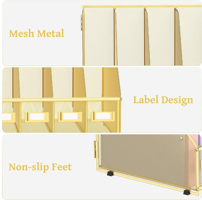 SUPEASY Desk Organizers Metal Desk Magazine File Holder with 5 Vertical Compartments Rack File Organizer for Office Desktop, Classroom, Home Workspace, Black