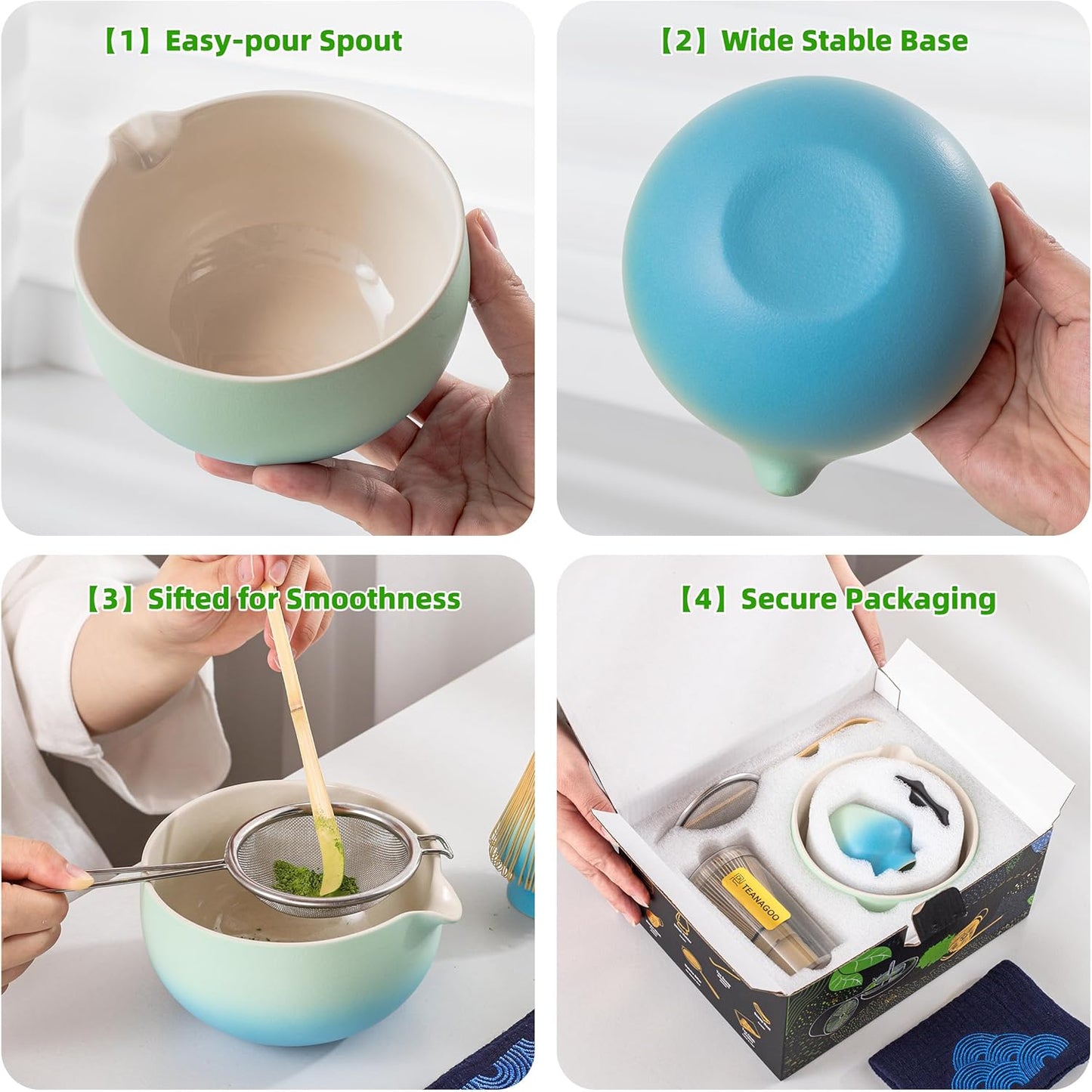 TEANAGOO Matcha Whisk Set Black,7 Pcs Matcha Set,Matcha Kit for Ceremony,Tradition Tea Set for Making Breakfast/Latte,Matcha Whisk Set with Bowl(Chawan)/Whisk and Holder,Gift for Family/Friend
