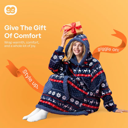 Giggling Getup Wearable Blanket Hoodie for Adults Gifts for Teen Girls Sister Women Sherpa Fleece Printed Hooded Blanket Sweatshirt Warm Cozy with Pocket & Sleeves Beige Cat