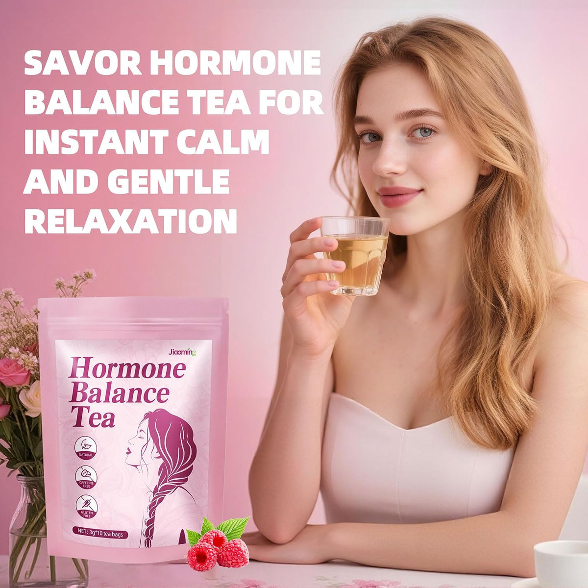 Jiaoming Hormone Balance Herbal Tea for Women Regulate Healthy Cycle, With Natural Peppermint,Ginger,Raspberry,Nettle Leaves, Female Care Support