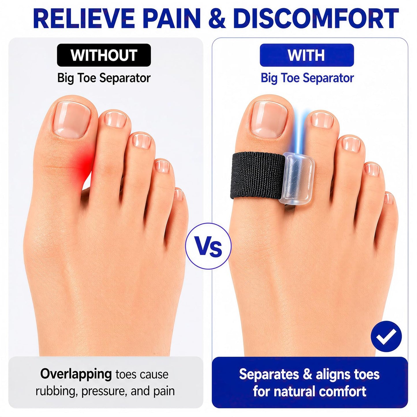 Big Toe Spacers,Hallux Valgus Corrector,Relieve Bunion Pain,Prevent Overlapping Toes, All-Day Comfort for Men & Women, Fits in Shoes.