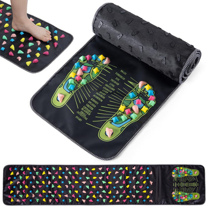 Foot Massage Mat, Reflexology Mat Walk Stone Road Foot Acupressure Mat Pressure Point Massage Acupoint Mat for Long Sitting Elderly Students and Office Workers (68.9 x 13.78 Inches)
