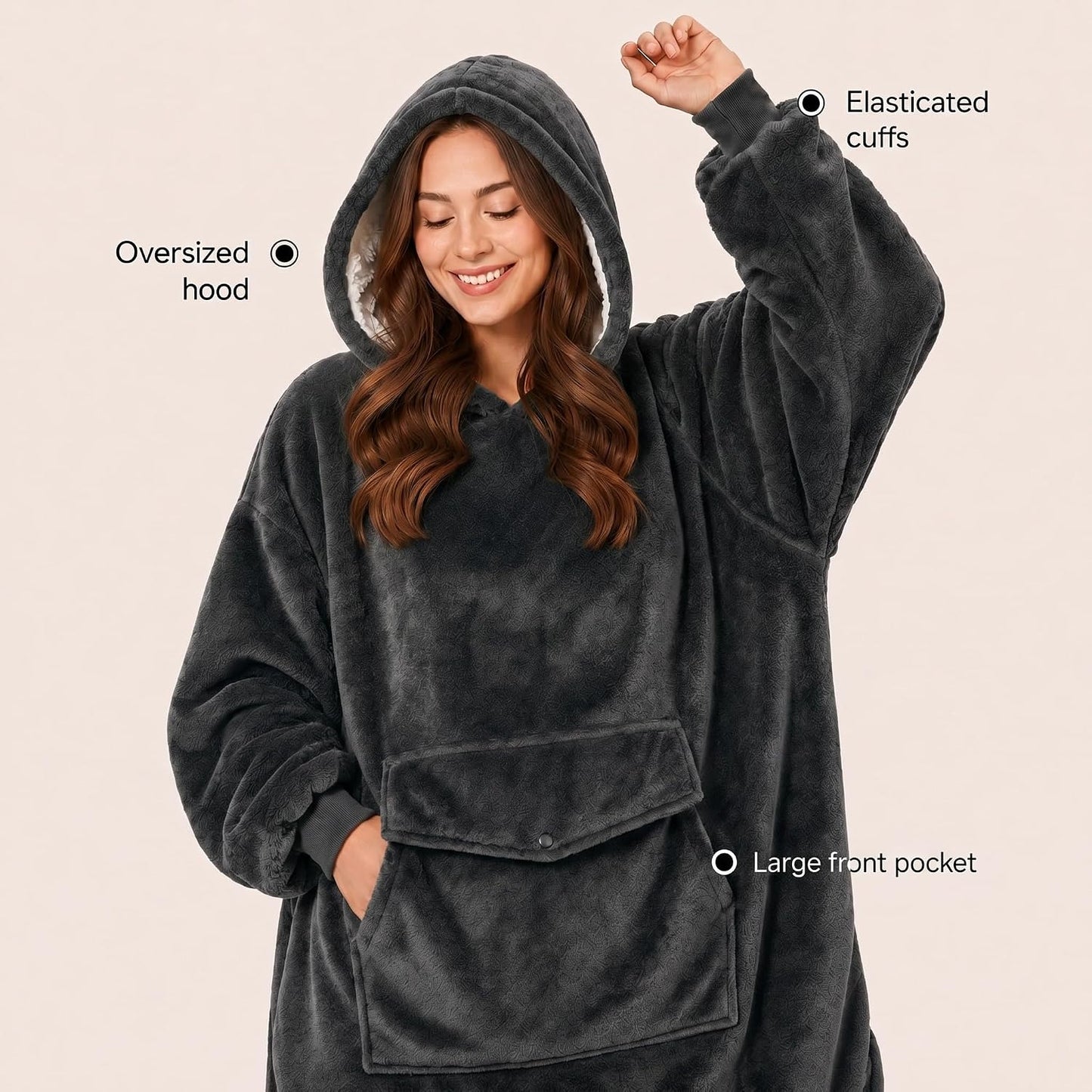 Krifey Wearable Blanket Hoodie, Oversized Sherpa Hooded Blanket for Adults | Soft sherpa fleece with sleeves and pocket; oversized fit for lounging, WFH, camping, Christmas and white elephant gifts.