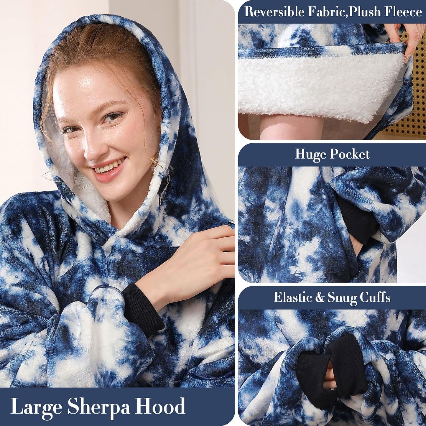 LetsFunny Blanket Hoodie,Oversized Wearable Sherpa Fleece Blanket Sweatshirt,Super Soft Warm Cozy with Giant Pocket,Gifts for Women Men Adults Teenagers, One Size Fits All
