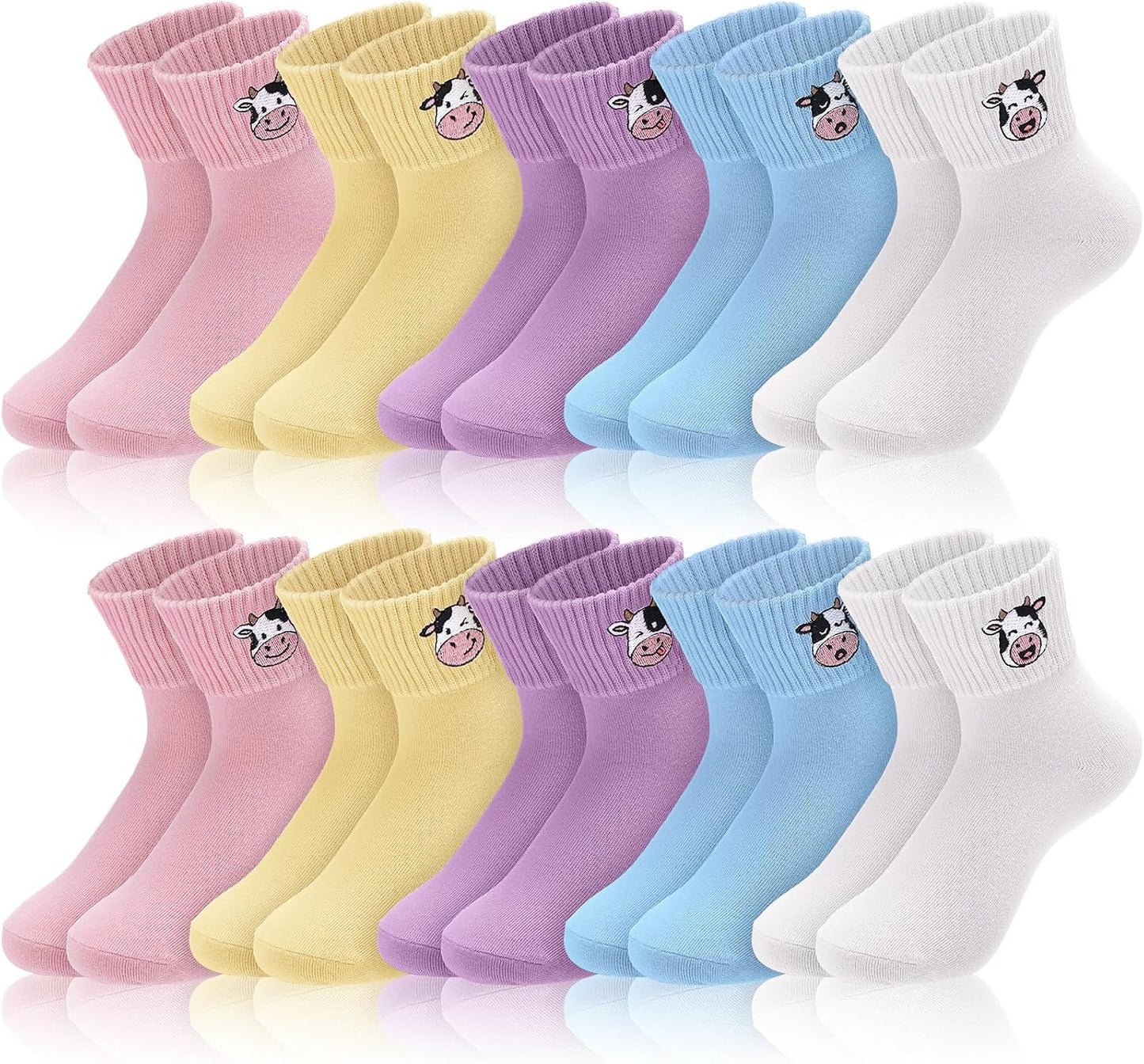 Eurzom 10 Pairs Socks Womens Crew Elastic Ankle Length Cotton Socks Aesthetic Cute Lightweight Low Cut Gifts for Women - Colors A
