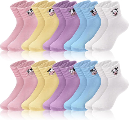 Eurzom 10 Pairs Socks Womens Crew Elastic Ankle Length Cotton Socks Aesthetic Cute Lightweight Low Cut Gifts for Women - Colors A