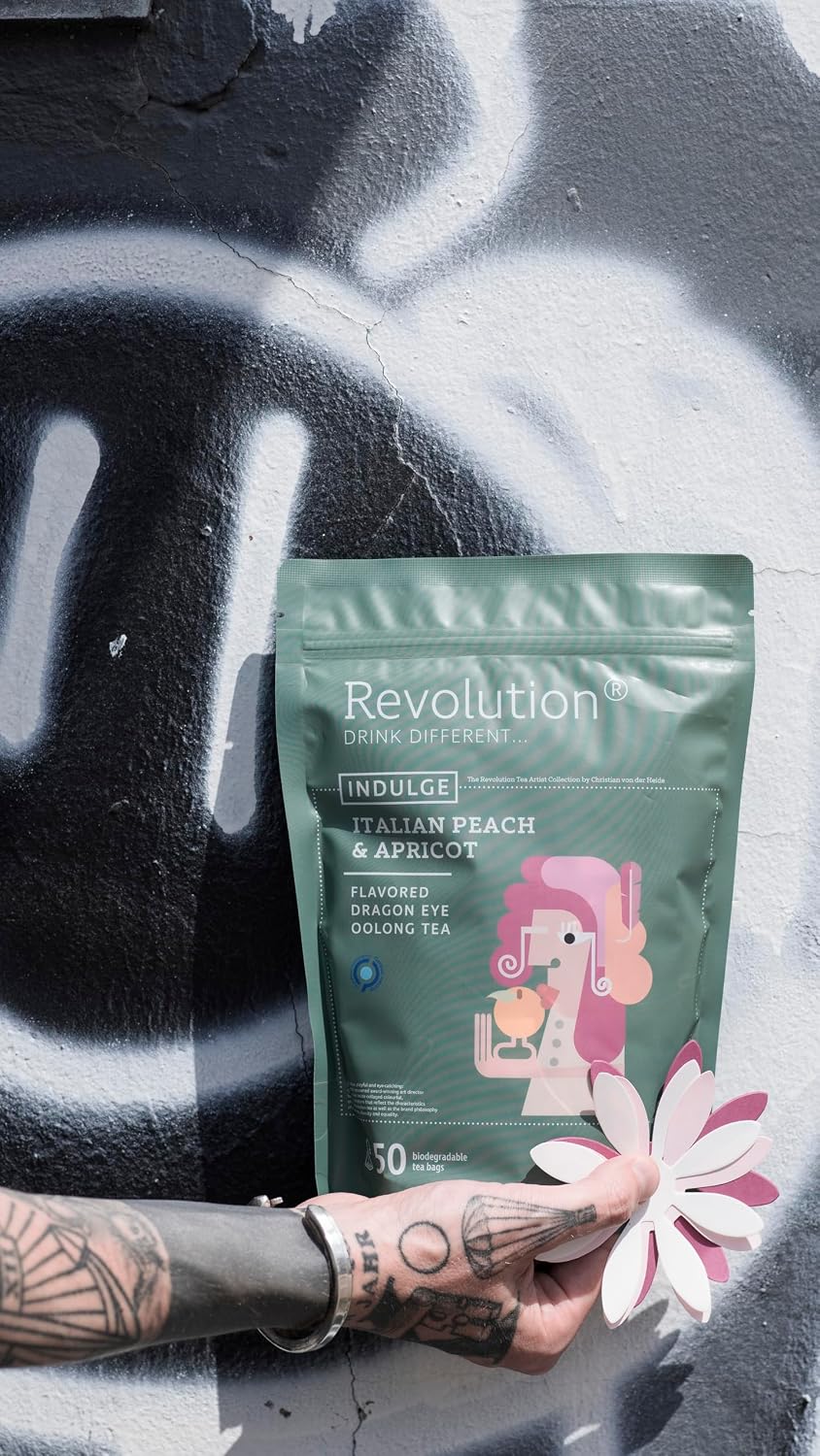 REVOLUTION TEA® Dragon Eye Oolong Tea Bags [THE ORIGINAL] - INDULGE Italian Peach & Apricot Oolong Tea - Premium Dragon Tea Bags - Oolong Black Tea Organic Biodegradable - 50 Bags