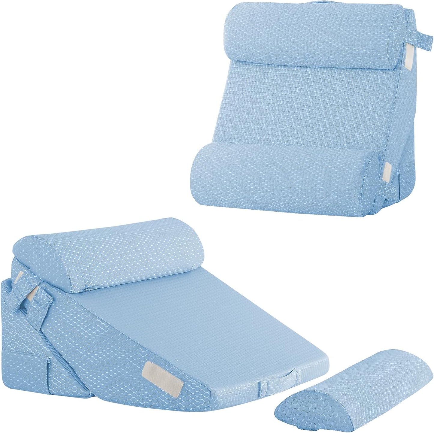 Bedluxe Wedge Pillow Headboard, 3PCS Orthopedic Bed Wedge Pillows Set for After Surgery, Adjustable Pillow Wedge for Acid Reflux&Back Pain Relief, Sleeping, Back Pillow for Bed Sitting Up, White/Grey