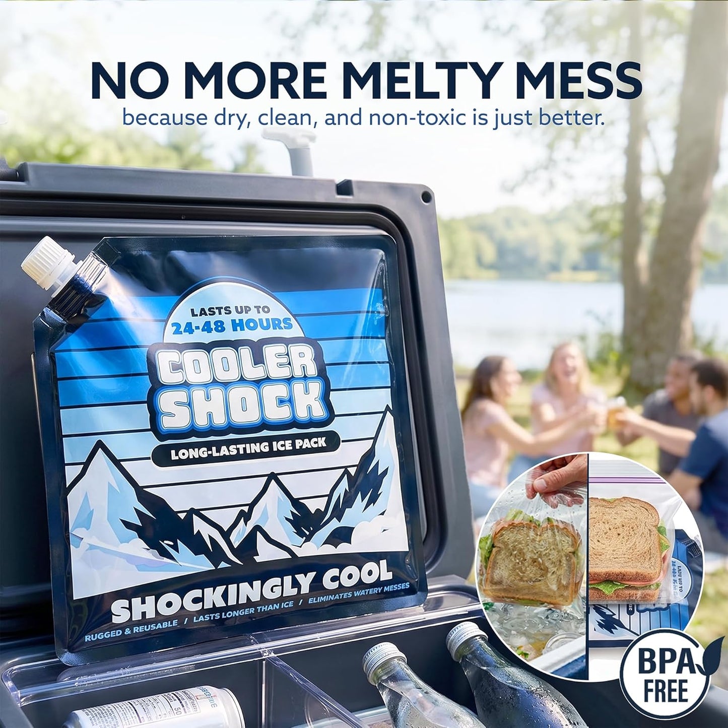 Cooler Shock Reusable Ice Packs for Cooler - Long Lasting Cold Freezer Packs for Coolers and Lunch Boxes - Cooler Ice Packs for Camping Gear, Fishing, Road Trips, Beach Must Haves