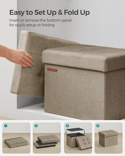 SONGMICS Mazie Collection - Small Folding Storage Ottoman, Foot Rest Stool, 12.2 x 16.1 x 12.2 Inches, 286 lb Load Capacity, for Living Room, Bedroom, Home Office, Dorm, Dark Gray ULSF102G01
