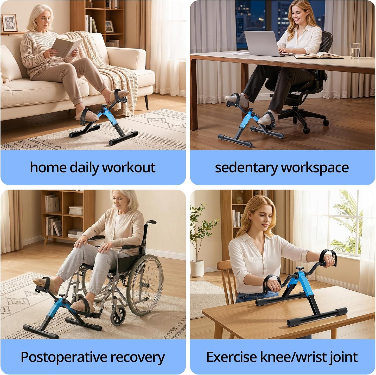 Folding Pedal Exerciser Mini Exercise Bike Under Desk Bike for Arms and Legs Workout, Portable Desk Bike Peddler Machine for Sedentary Officer & Seniors
