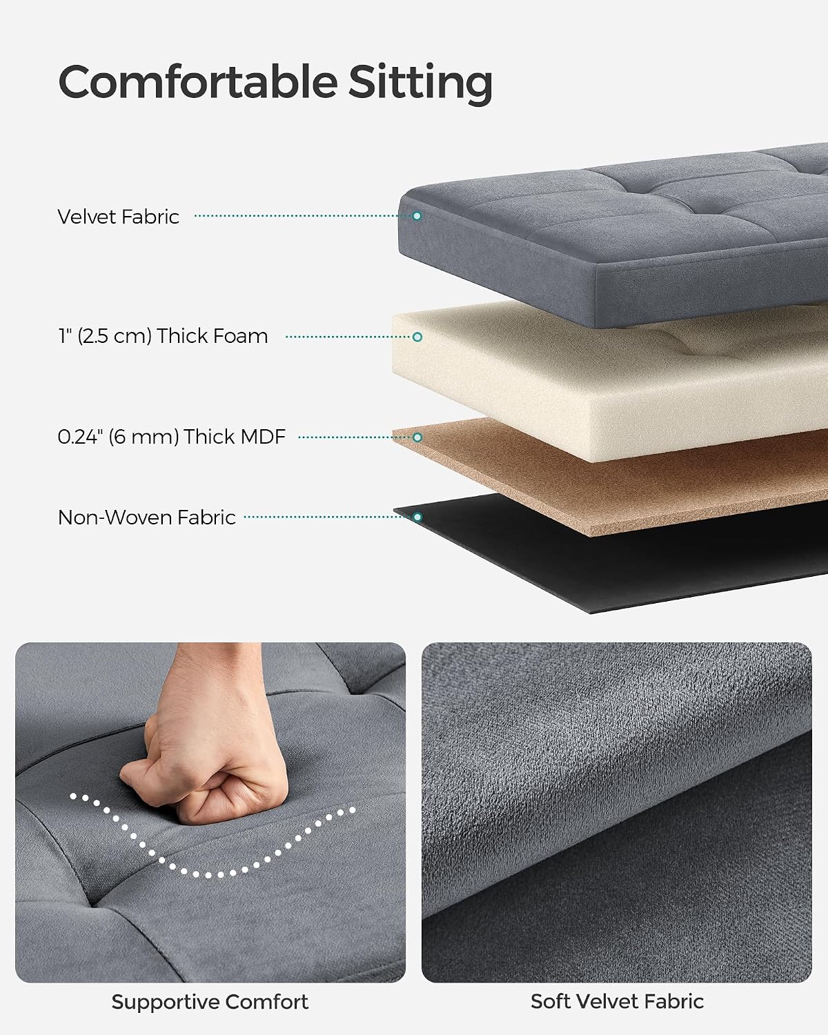 SONGMICS Small Folding Storage Ottoman, Foot Rest Stool, Cube Footrest, Synthetic Leather, 12.2 x 16.1 x 12.2 Inches, 286 lb Capacity, for Living Room, Bedroom, Dorm, Ink Black ULSF100B01