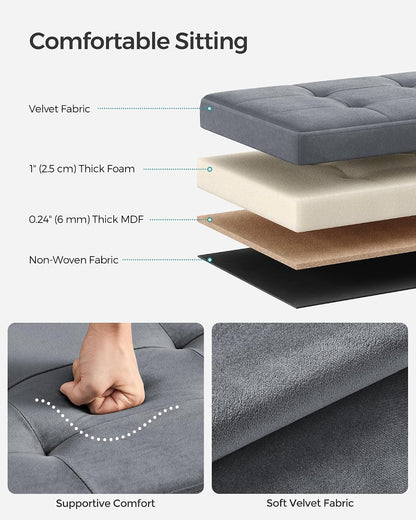 SONGMICS Small Folding Storage Ottoman, Foot Rest Stool, Cube Footrest, Synthetic Leather, 12.2 x 16.1 x 12.2 Inches, 286 lb Capacity, for Living Room, Bedroom, Dorm, Ink Black ULSF100B01
