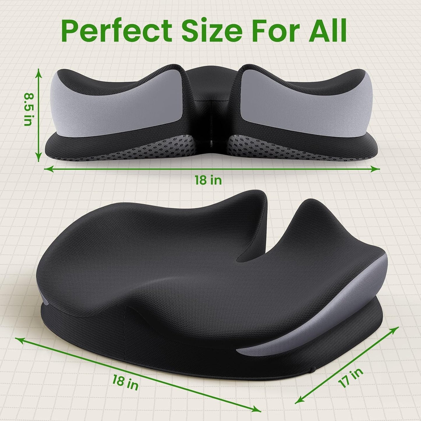 Benazcap Memory Foam Seat Cushion for Office Chair, Ergonomic Chair Cushions for Tailbone Pain Relief, Sciatica & Back Support, Office Chair Cushion & Car Seat Cushion