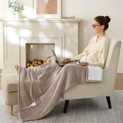 Bedsure Heated Blanket Throw Blanket with Preheat Function - Fast Heating Electric Blanket, Soft Flannel Throw with 6 Time Settings(Up to 10H), 6 Heating Settings, Gifts for Grandma (50"x60", Cream)