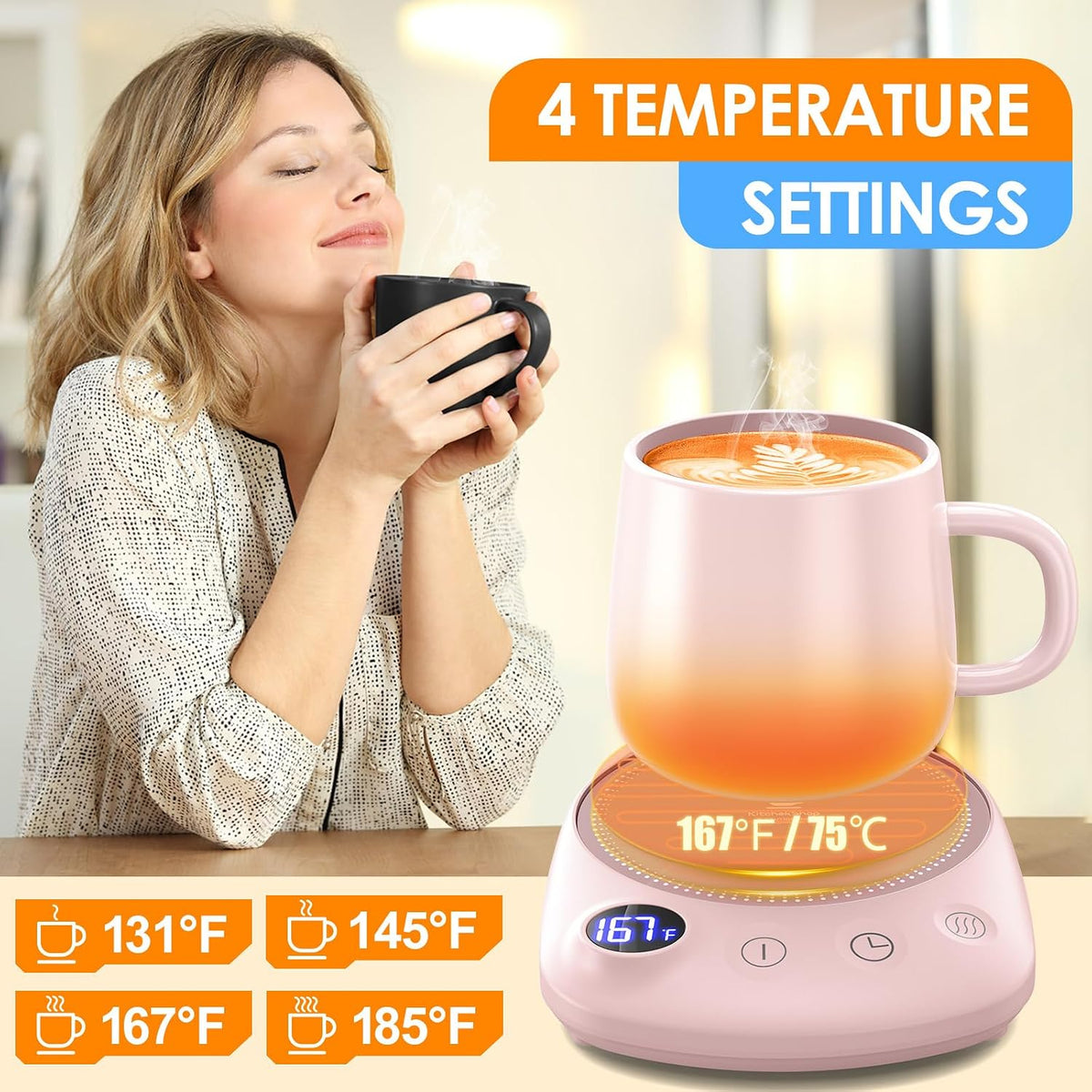Coffee Mug Warmer - Fastest Heating & Highest Temperature, Coffee Cup Warmer for Desk Auto Shut Off, 4 Temp Settings & 1-12H Timer, Smart Electric Beverage Warmer for Coffee, Tea (Blue)