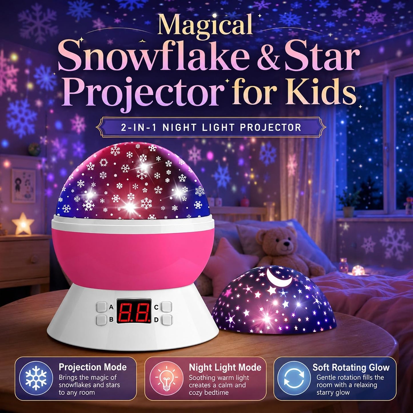 Kids Star Projector Night Light, Star Night Light Projector for Kids, Ceiling Stars Projection Lamp with Timer, 360° Rotating Night Light for Bedroom, Birthday Gift for 3 4 5 Year Old Girls Boys Black