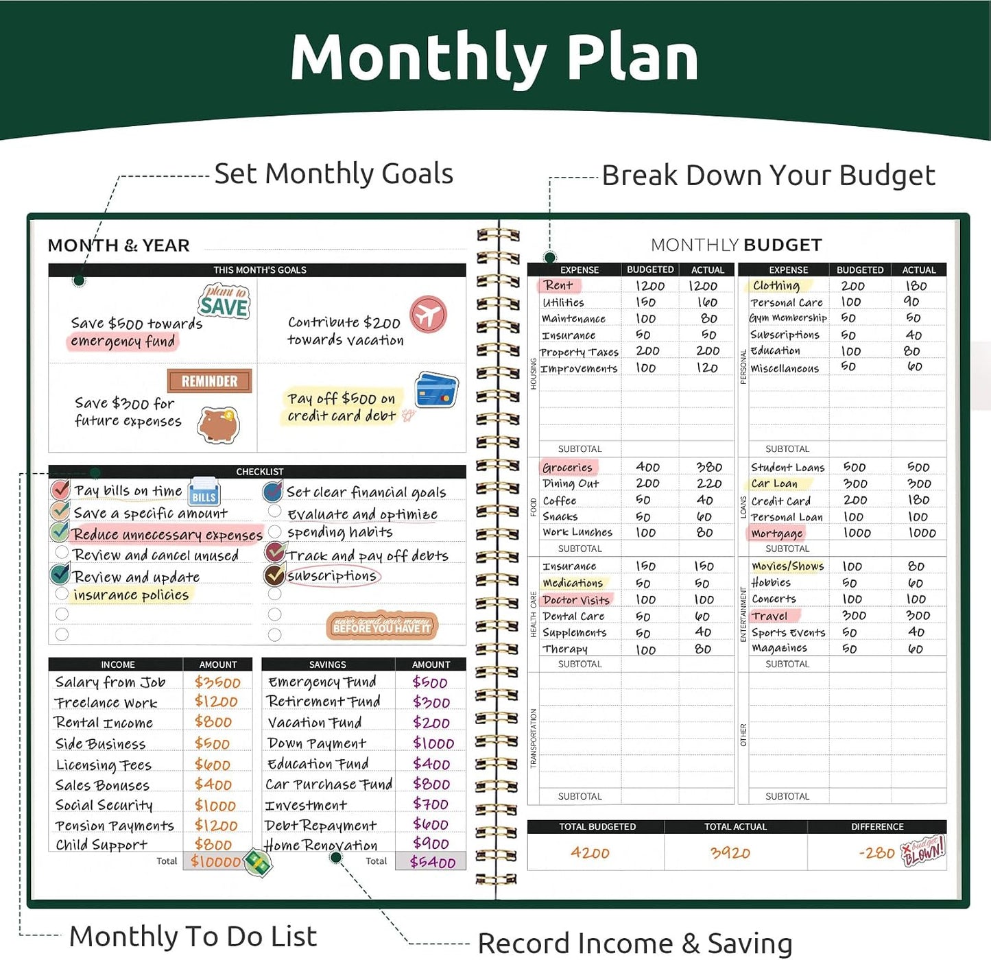 Budget Planner - Monthly Budget Book with Expense Tracker Notebook, Undated Bill Organizer & Finance Planner to Take Control of Your Money, Account Book to Manage Your Finances-Pink