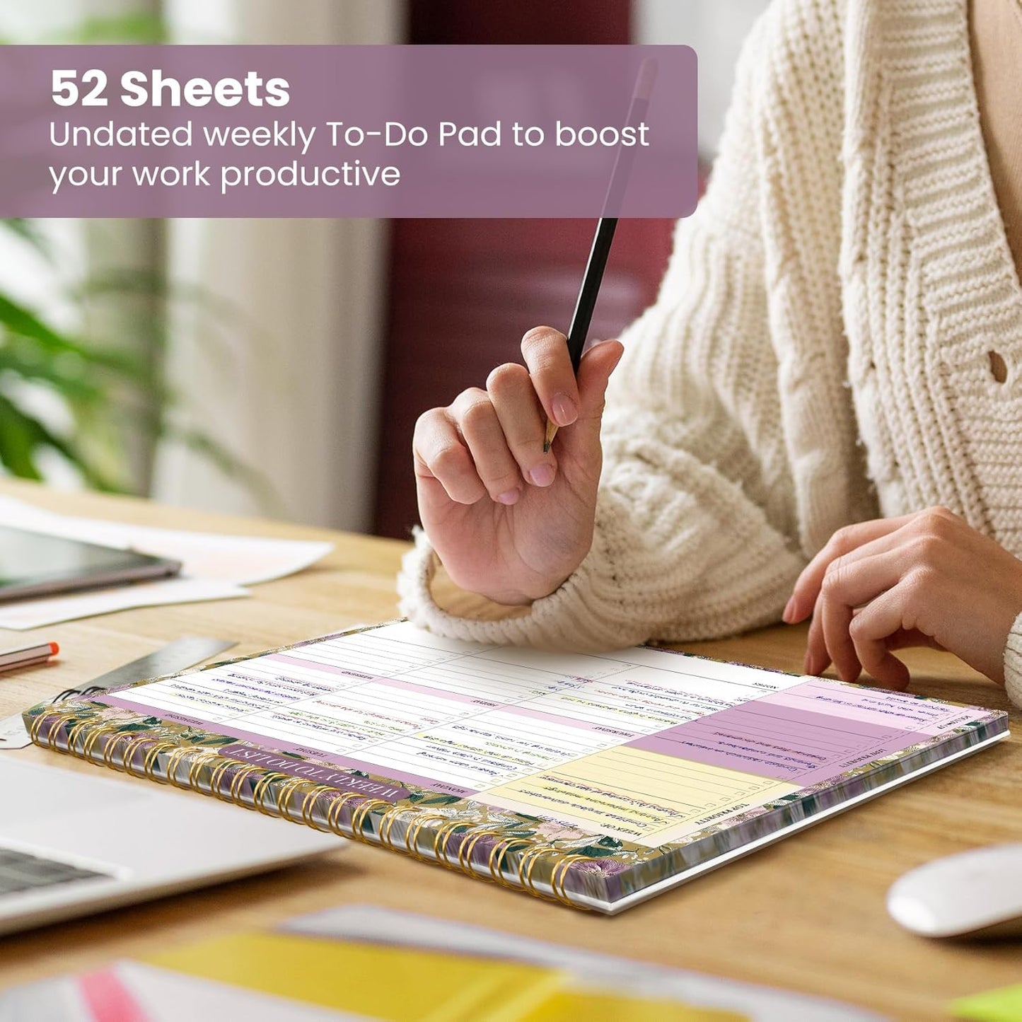 Weekly To Do List Notepad with 52 Undated Sheets（8.5"×11"）- Undated Weekly Planner Notepad for Office Desk Accessories and Supplies - Sunshine Petal