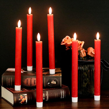GenSwin Flameless Ivory Taper Candles Flickering with 10-Key Remote, Battery Operated Led Warm 3D Wick Light Window Candles Real Wax Pack of 6, Christmas Home Wedding Decor(0.78 X 9.64 Inch)