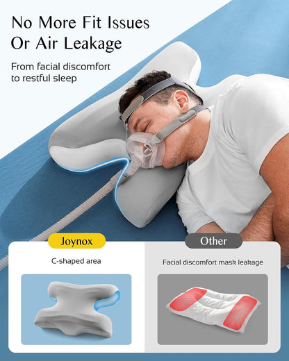 CPAP Pillow for Larger-Framed Men, Ergonomic Memory Foam Bed Pillow to Reduce Air Leaks, Facial Pressure, Height Adjustable for Side Back Stomach Sleepers, 23.6"x15.74"x5.11"/5.9"
