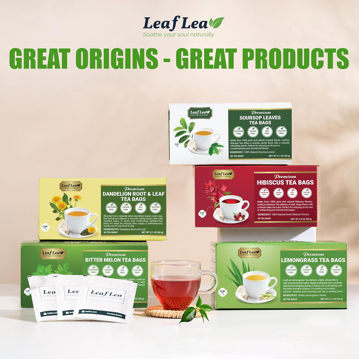 LeafLea Dandelion Root & Leaf Tea Bags, Gut Health Support, 160 Count
