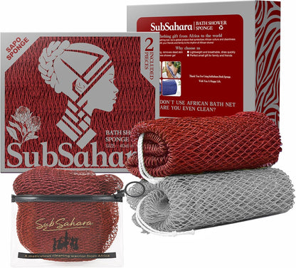 SubSahara African Net Sponge, 2 Pack 45-Inch Exfoliating Bath Scrubber