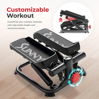 Sunny Health & Fitness Mini Steppers with Digital Monitor and Resistance Bands, Compact Low-Impact Cardio Machines for Home Workouts