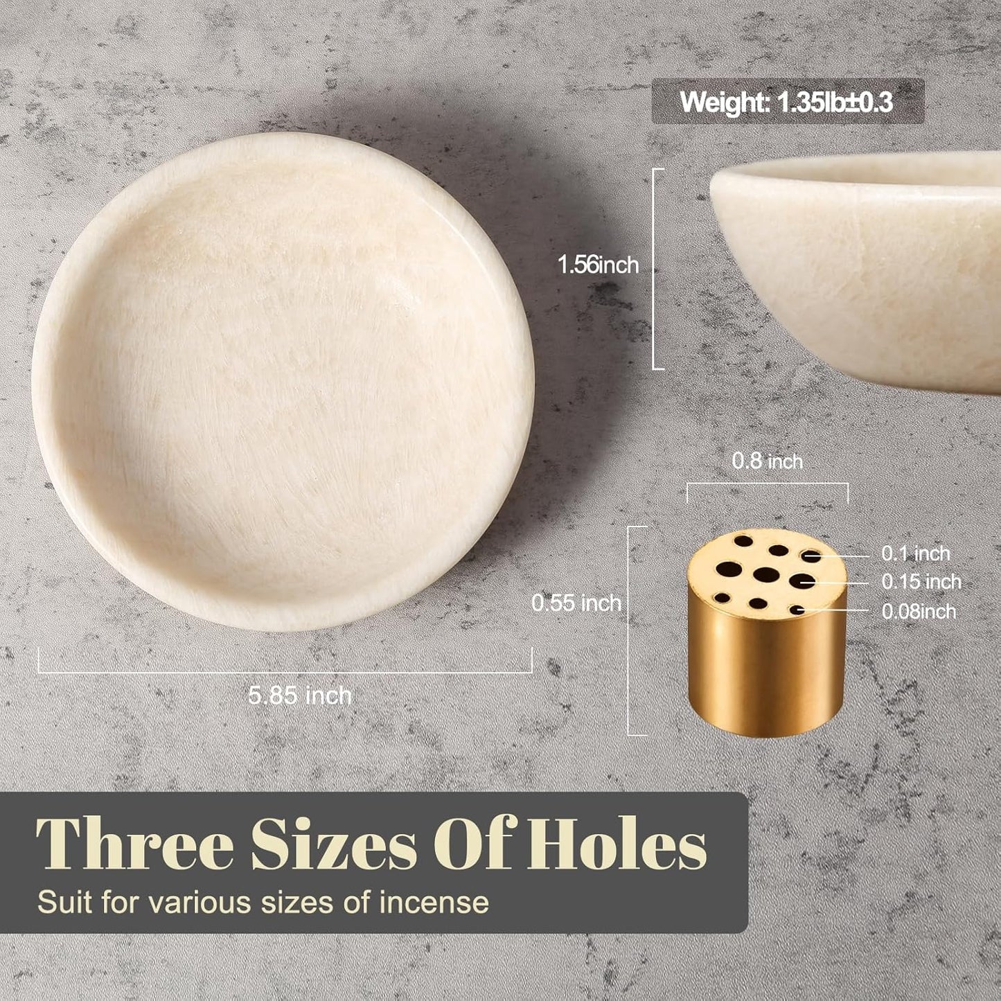 Koville Natural Marble Incense Holder, Incense Holder for Sticks with 9 Holes, Handmade Incense Burner Ash Catcher for Meditation Yoga SPA, Balsam Fir/Palo Santo/Sage/Cone (White)