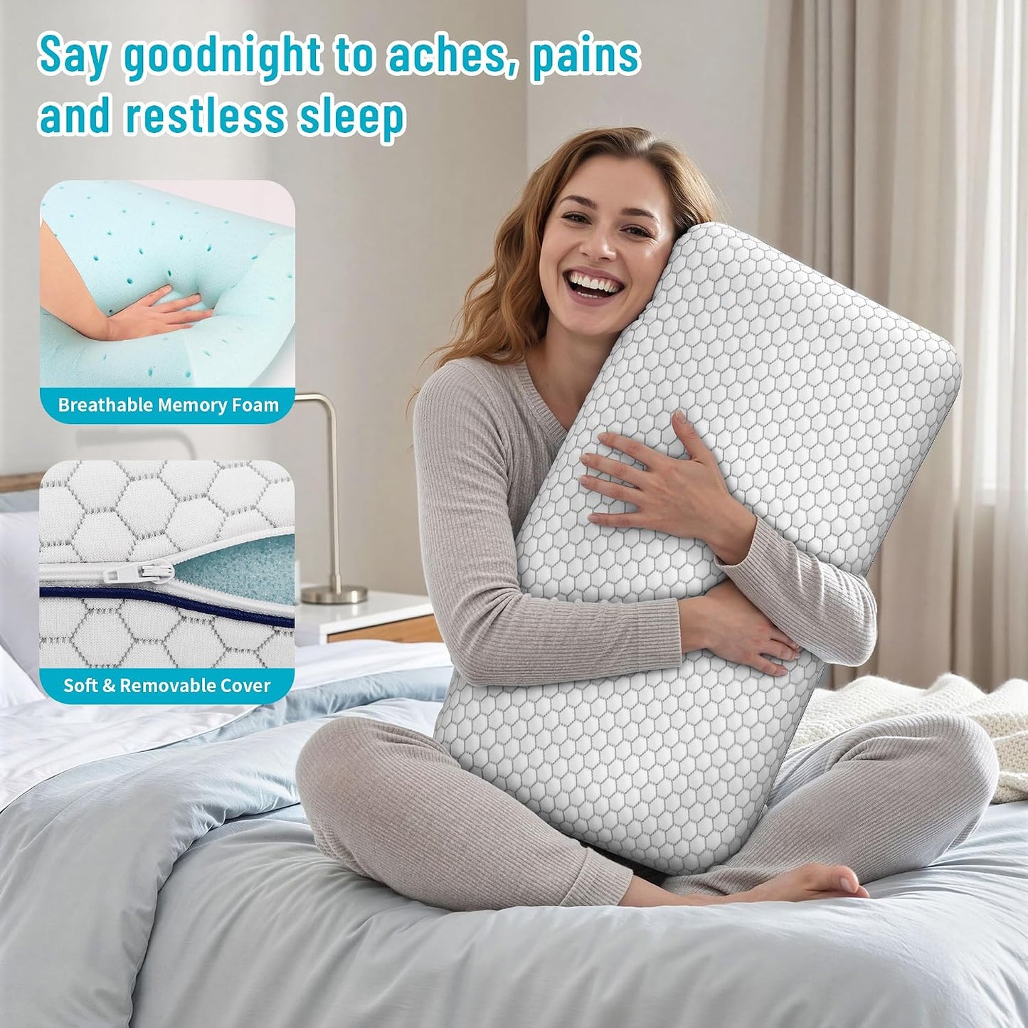 CushyOasis Memory Foam Pillows for Sleeping, Firm Bed Pillow, Standard Size