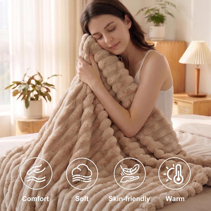 IUUI Heated Throw Blanket, Ultrasoft 3D Striped Heating Blanket with 6 Heat Levels & 1-10H Auto Off Timer, Overheat Protection, Detachable Controller Machine Washable(Cream, Throw 50" x 60")