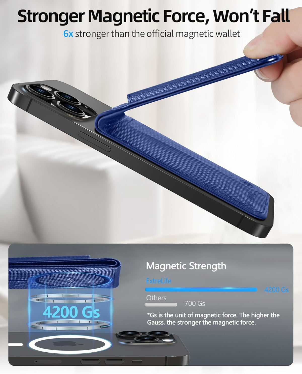ExtreLife for Magsafe Wallet, Works with Apple Find My, 6 Cards Holder