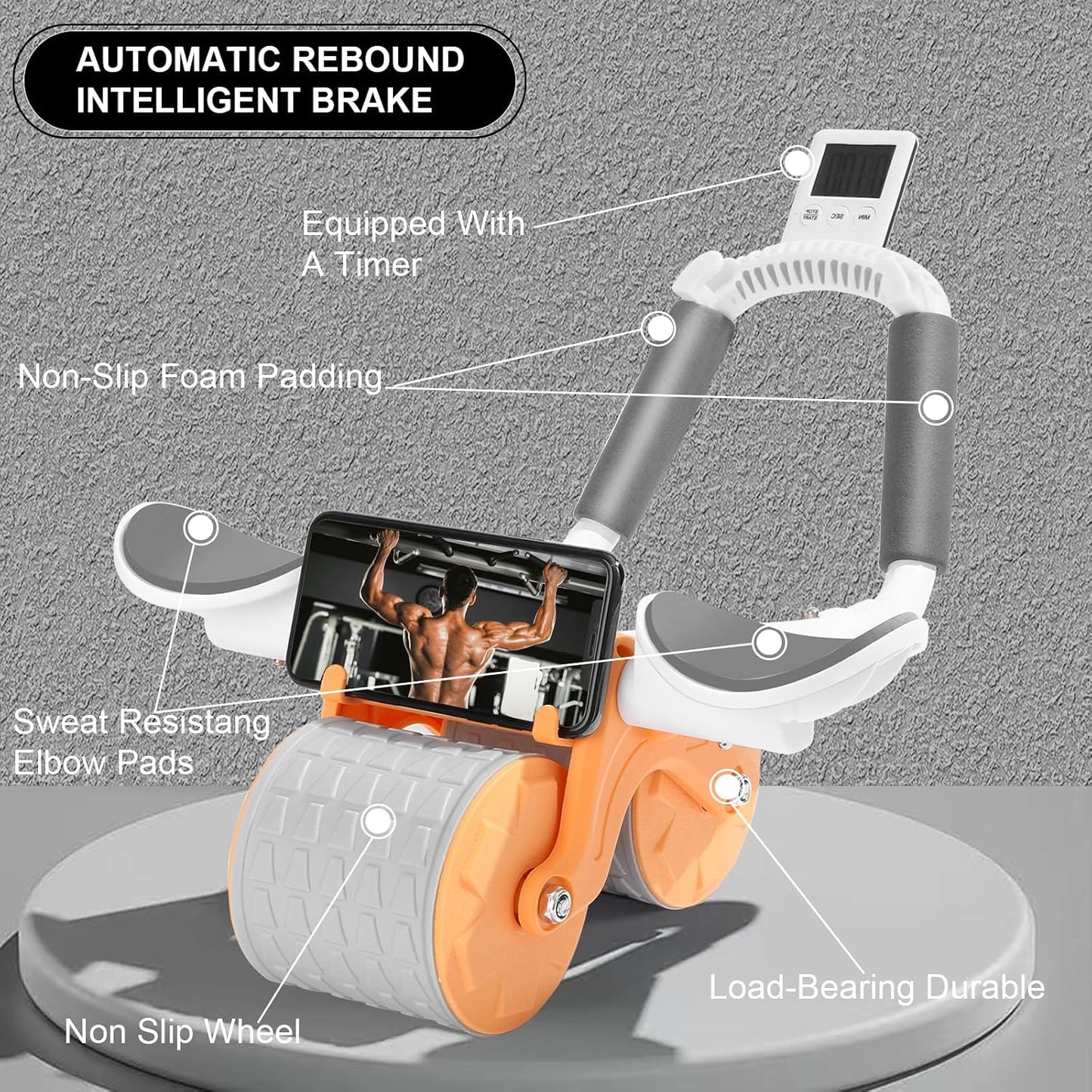 2026 Upgraded Ab Roller Wheel with Knee Mat &Timer - Automatic Rebound Abdominal Wheel with Elbow Support, Abs Workout Equipment for Core Strength Training, Ab Exercise Roller for Women Men
