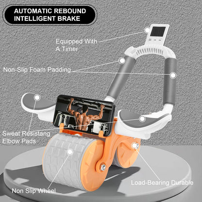 2026 Upgraded Ab Roller Wheel with Knee Mat &Timer - Automatic Rebound Abdominal Wheel with Elbow Support, Abs Workout Equipment for Core Strength Training, Ab Exercise Roller for Women Men