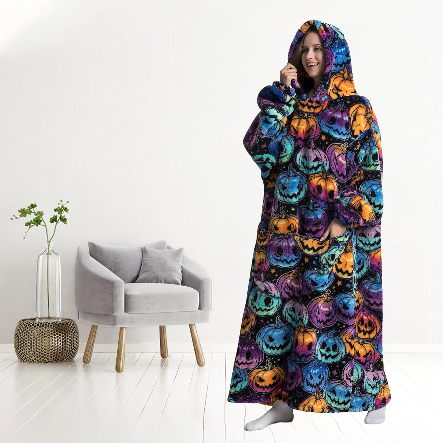 Capecage Blanket Hoodie, Long Hooded Blanket Sweatshirt as Birthday Gifts for Women Men, Long Wearable Blanket for Women Men.