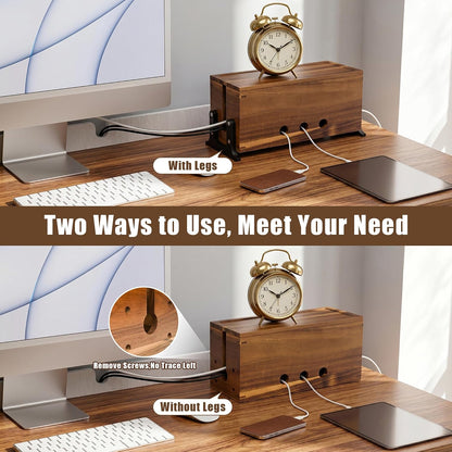 Extra Large Acacia Wood Cable Management Box, Pet Child Safe Cord Hider