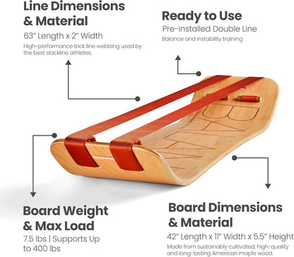 GIBBON SlackBoard - GiBoard Balance Board - Gift for Kids & Adults - 1 & 2 Line Options - Slackline Balance Trainer for Core Workouts, Standing Desk Exercise, Home Gym, Yoga & More