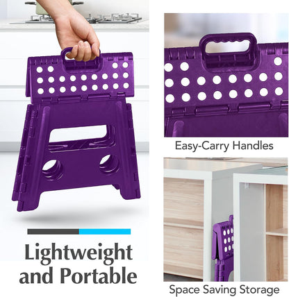 Handy Laundry Folding Step Stool - Sturdy Enough Collapsible Stool to Support Adults - Opens Easy with One Flip - Great for Kitchen, Bathroom or Bedroom (Black - 9 Inch)