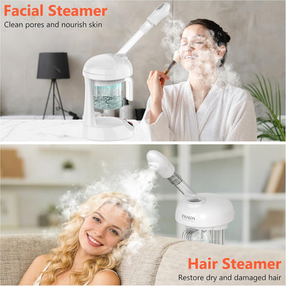 Facial Steamer - TASALON Ozone Face Steamer for Facial, Portable Facial Steamer with Removable Water Tank, Nano Ionic Facial Steamer for Home Salon Spa or Personal Care, White