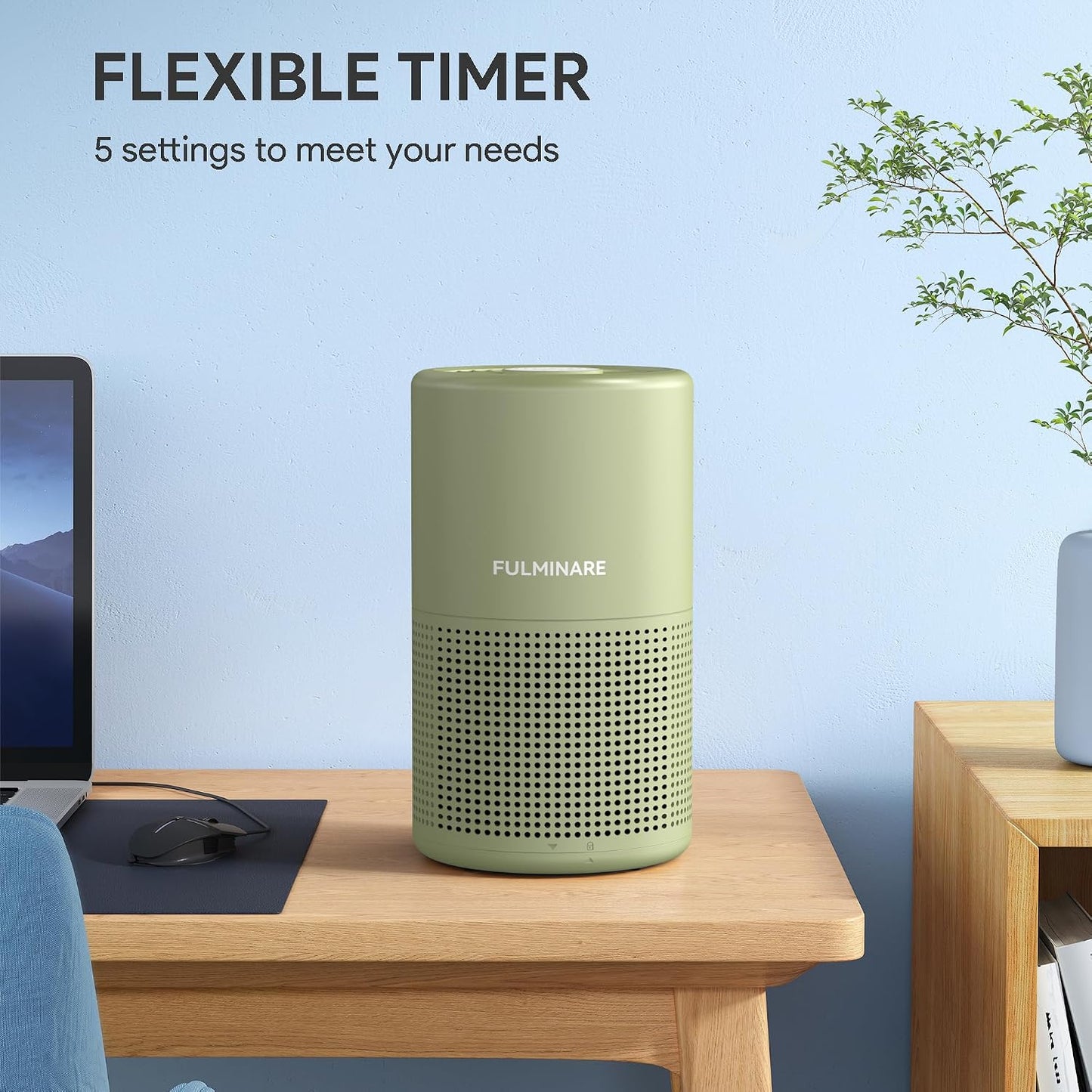 FULMINARE Air Purifiers for Home Bedroom H13 HEPA Air Purifier, 3 Speeds, Timer, 24dB, Small Mini Air Purifier with Night Light, Sage Green