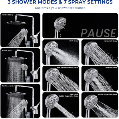 Ryamen Upgraded Dual Shower Heads Combo, 10 inch Filtered Shower Head with Handheld, 3-Way Rain Shower Head with Filters, 7 Settings Handheld Spray, High Pressure, Height Adjustable (Black)