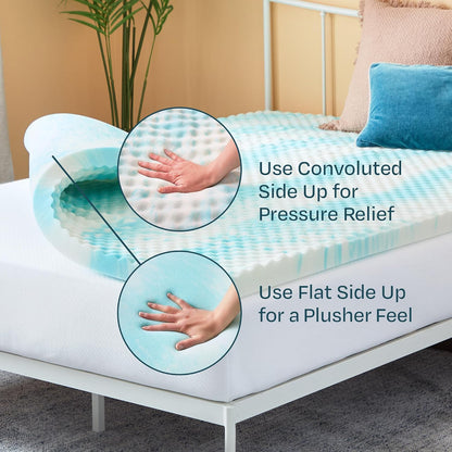 Linenspa Memory Foam Mattress Topper, Queen Size - 2 Inch Gel Infused Memory Foam - Plush Feel - Cooling and Pressure Relieving - CertiPUR Certified