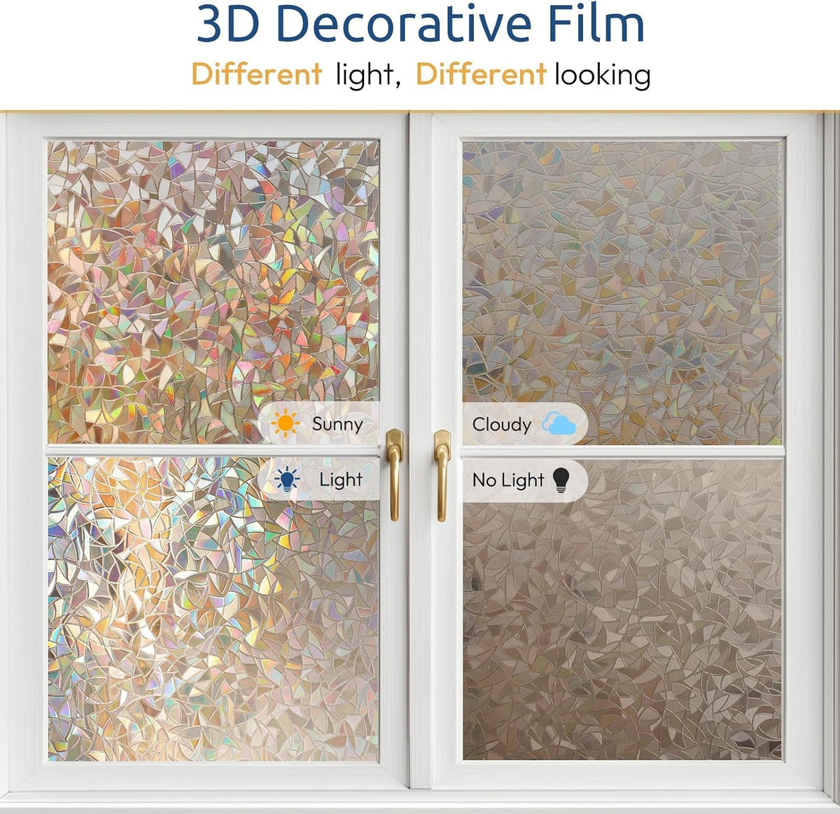 rabbitgoo Rainbow Window Privacy Film, Stained Glass Cling, 17.5" x 78.7"