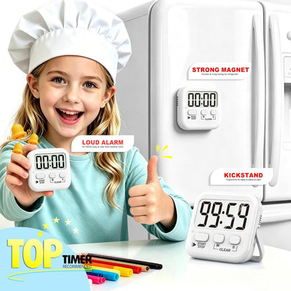 Antonki 2 Pack Digital Timer for Kids, Magnetic Countdown Kitchen Timers for Cooking, Egg, Classroom, Teacher, Exercise, Study, Oven - Battery Included