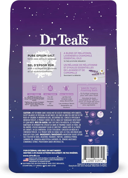 Dr Teal's Epsom Salt Magnesium Soak, Sleep Blend with Melatonin, Lavender & Chamomile Essential Oils, 3 lbs