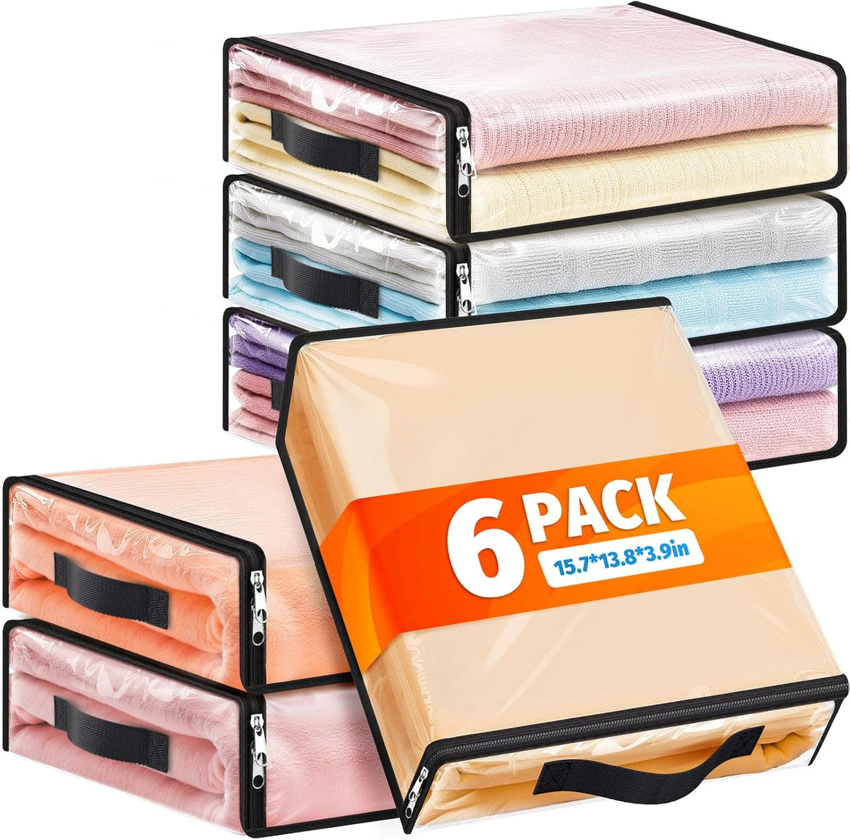 SpaceWhisper Clear Sheet Storage Bags, 6 Pack, 15.7 x 13.8 x 3.9 in