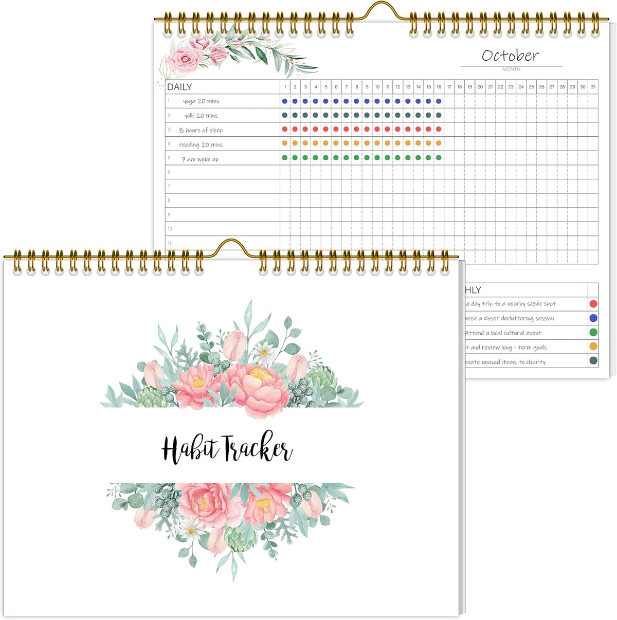 Habit Tracker Calendar Undated for Daily, Weekly & Monthly, 8" x 10" (Pink)
